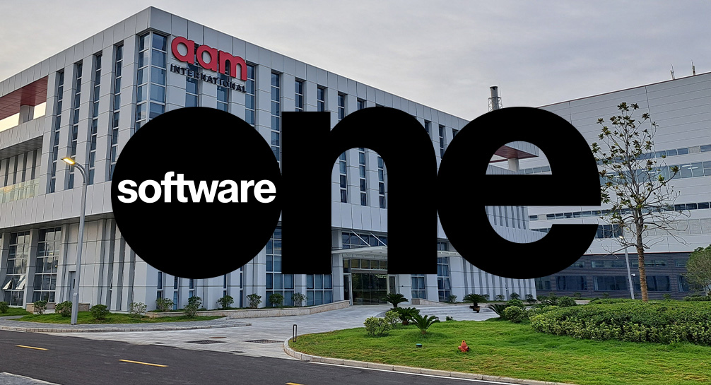 One software logo in front of a building.