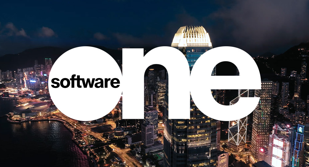 The software one logo in hong kong at night.