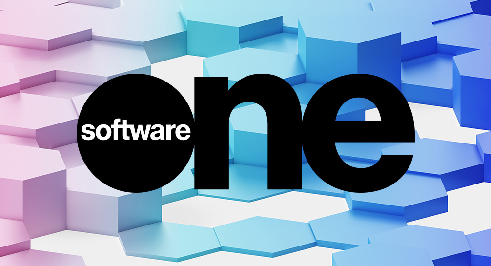 Software one logo on a colorful background.