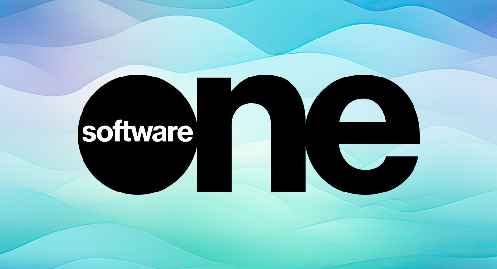 The software one logo on a colorful background.