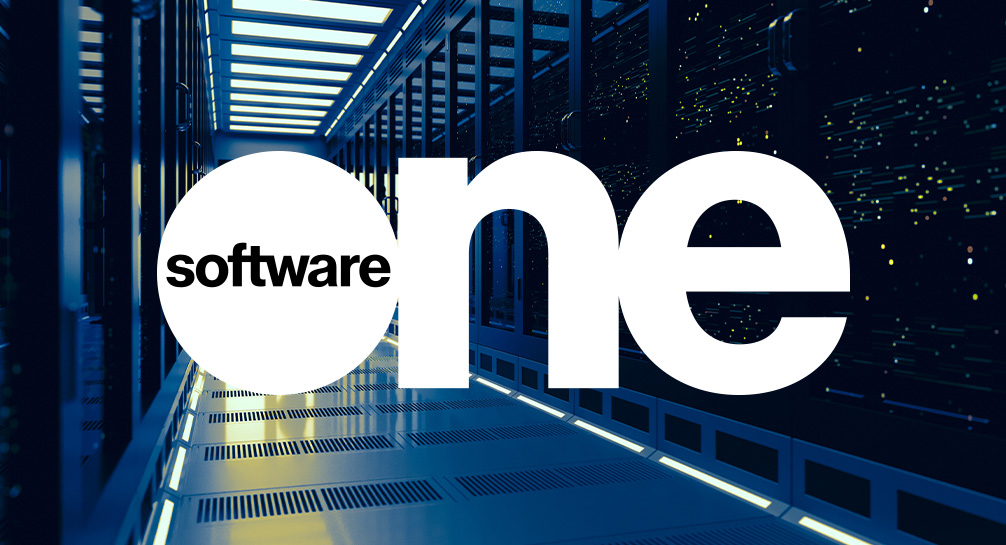 The software one logo in a dark hallway.