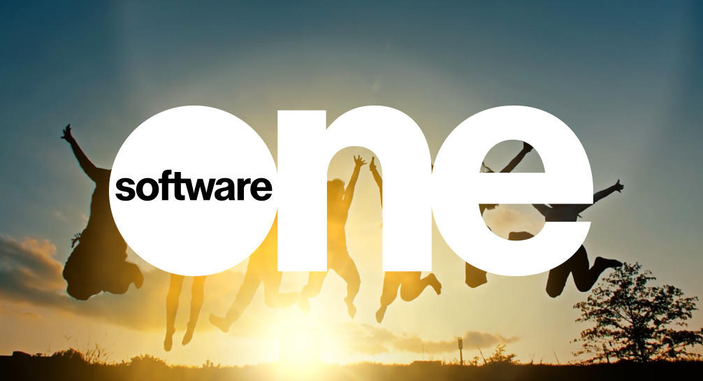 Software one logo with people jumping in the air.