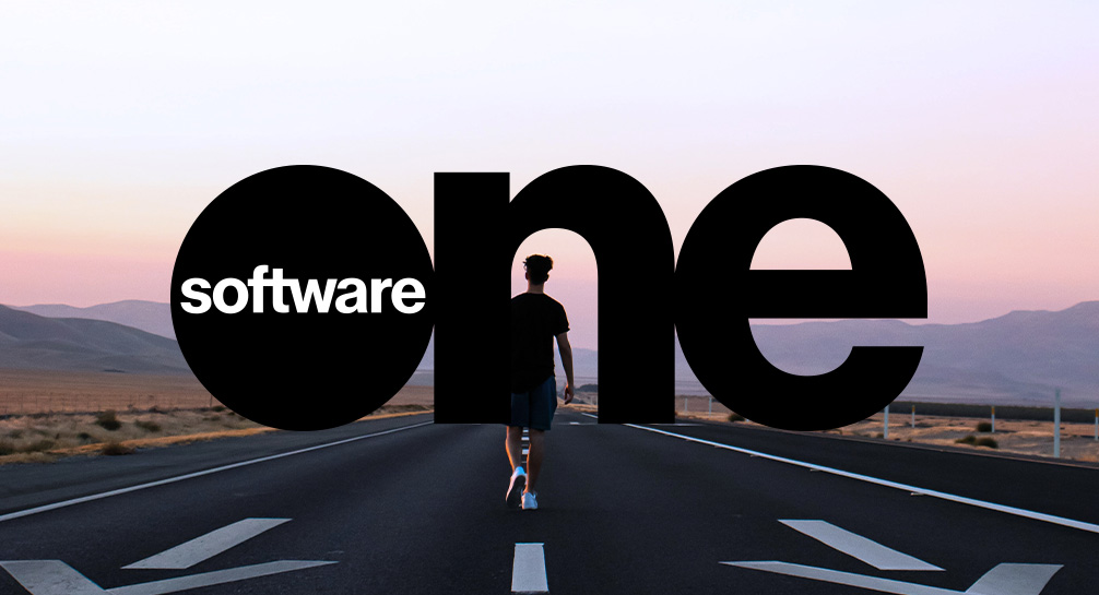 One software logo with a person walking down the road.